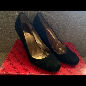 Black Suede and Gold Heels